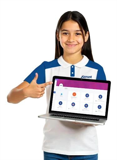Estudiante del Colegio KENZIT con la plataforma institucional