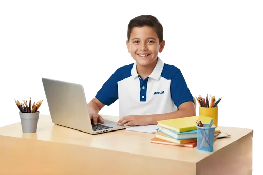 Estudiante del Colegio KENZIT concentrado en su laptop